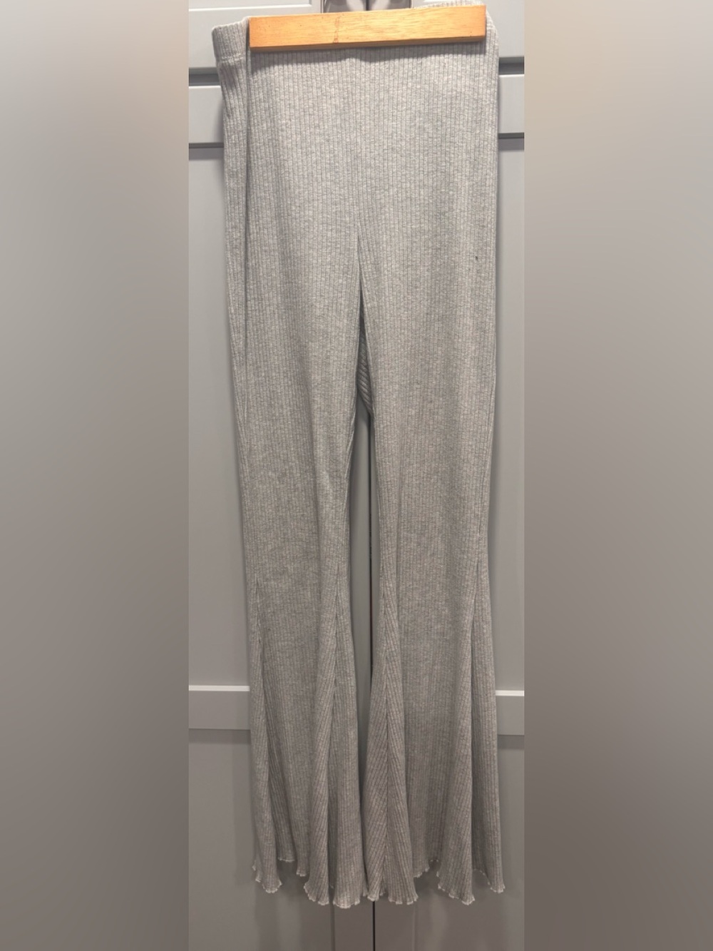 aerie Ribbed Flare Knit Pants in Light Gray